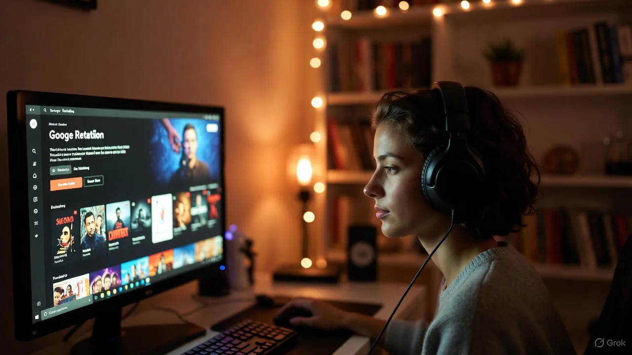 A person watching a streaming service on a computer